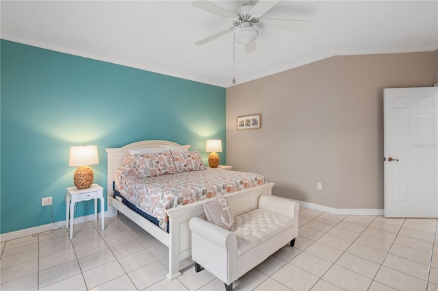 3800 Bal Harbor Blvd Unit 415, Punta Gorda, FL 33950 - bedroom featuring crown molding, light tile patterned floors, baseboards, and ceiling fan