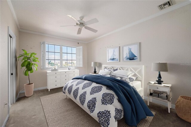 3800 Bal Harbor Blvd Unit 415, Punta Gorda, FL 33950 - bedroom with carpet floors, ornamental molding, baseboards, and ceiling fan