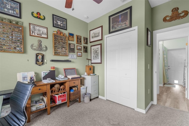 2911 Riverside Dr, Punta Gorda, FL 33950 - carpeted home office with ceiling fan and baseboards