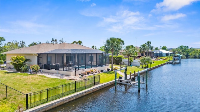 2911 Riverside Dr, Punta Gorda, FL 33950 - dock area with boat lift, a water view, and glass enclosure