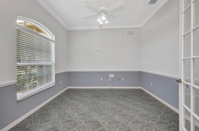 12951 SW Kingsway Cir, Lake Suzy, FL 34269 - unfurnished room with ceiling fan, ornamental molding, and baseboards