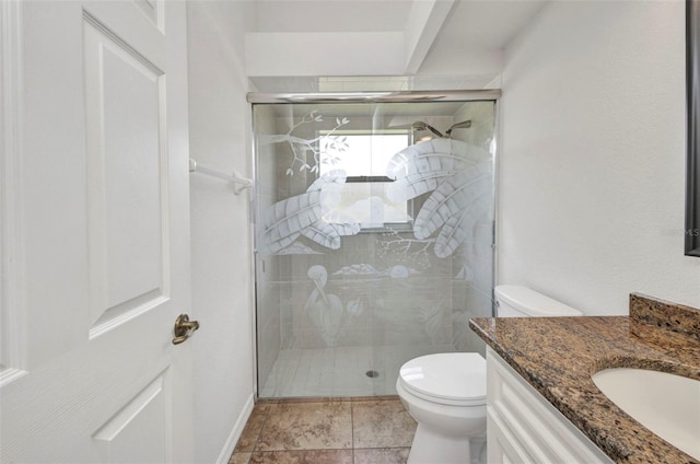 12951 SW Kingsway Cir, Lake Suzy, FL 34269 - bathroom featuring toilet, vanity, and a shower stall