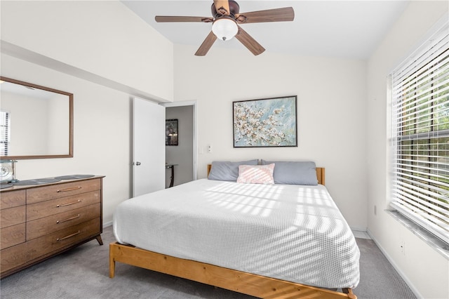 5301 Linksman Pl, North Port, FL 34287 - bedroom featuring carpet, vaulted ceiling, and ceiling fan