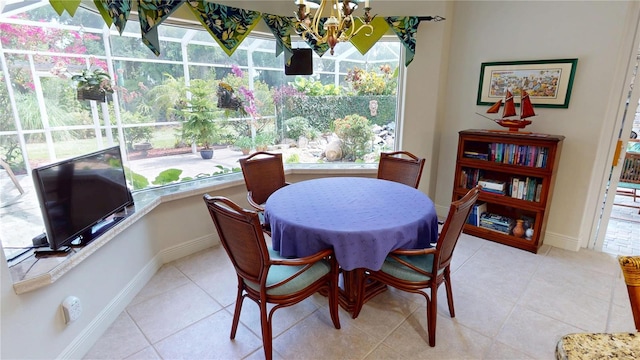 8596 SW Riverside Dr, Arcadia, FL 34269 - tiled dining room with baseboards and a chandelier