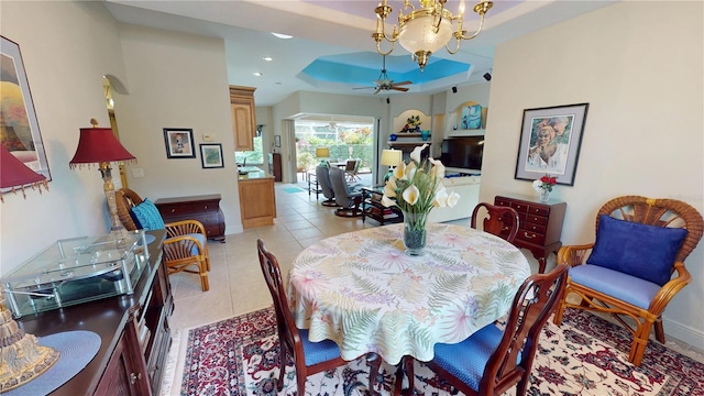 8596 SW Riverside Dr, Arcadia, FL 34269 - dining room with a ceiling fan, light tile patterned floors, a chandelier, baseboards, and recessed lighting