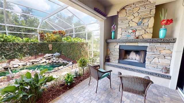 8596 SW Riverside Dr, Arcadia, FL 34269 - view of patio with a stone fireplace