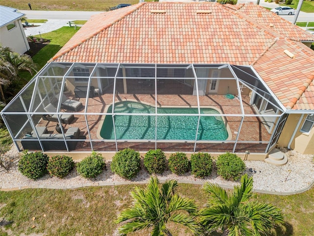 view from above of property with a pool