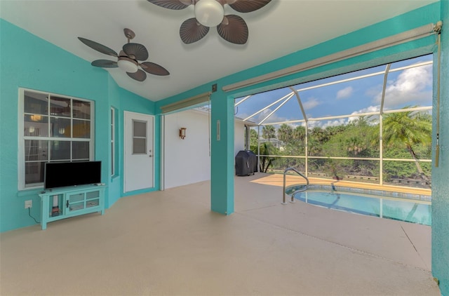 3027 Ridgewood Dr, North Port, FL 34287 - outdoor pool with a ceiling fan, a patio area, and a lanai
