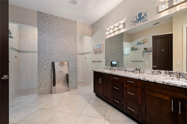 3527 NW 8th Ter, Cape Coral, FL 33993 - full bathroom featuring tile patterned floors, a walk in shower, and double vanity
