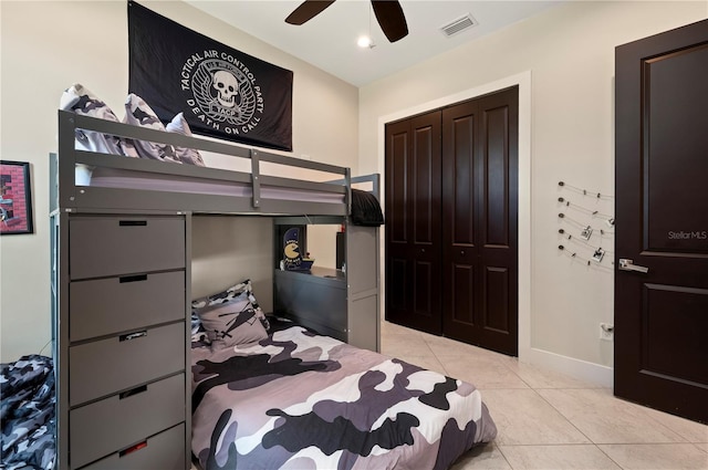 3527 NW 8th Ter, Cape Coral, FL 33993 - bedroom featuring light tile patterned floors, a closet, and ceiling fan
