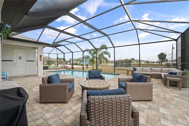 3527 NW 8th Ter, Cape Coral, FL 33993 - view of patio / terrace with an outdoor hangout area, an outdoor pool, grilling area, and a lanai