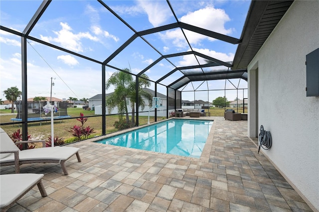 3527 NW 8th Ter, Cape Coral, FL 33993 - swimming pool with an outdoor living space, a patio, a yard, a residential view, and a lanai