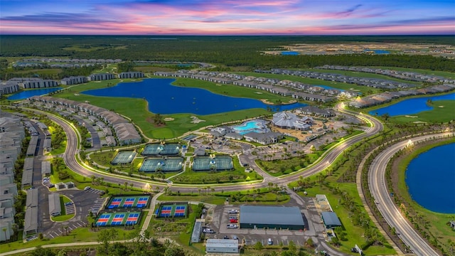 aerial view at dusk of a water view