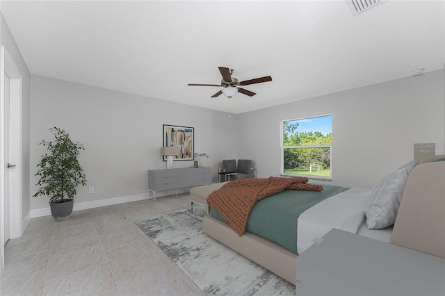 bedroom featuring ceiling fan and baseboards