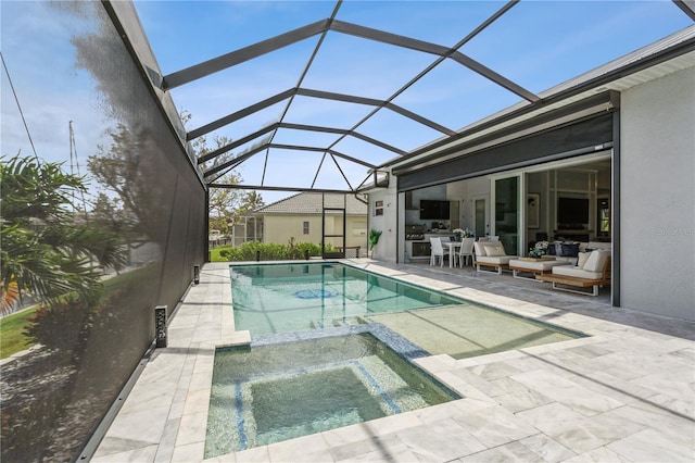 1306 Osprey Dr, Punta Gorda, FL 33950 - view of pool with a patio area, a pool with connected hot tub, outdoor lounge area, and a lanai