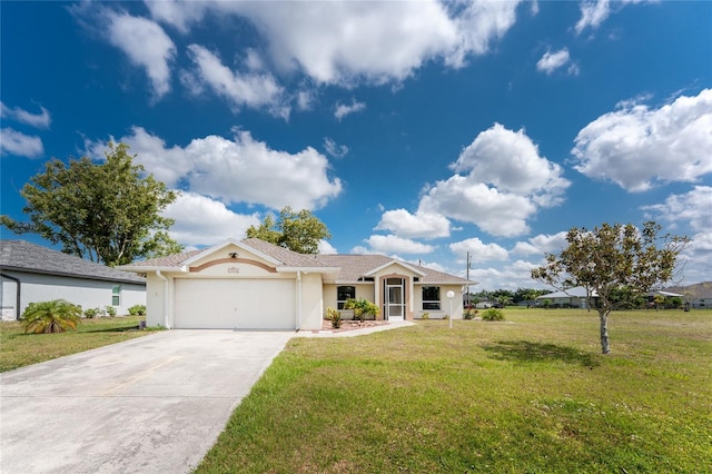 25046 Doredo Dr, Punta Gorda, FL 33955 - ranch-style home with stucco siding, an attached garage, driveway, and a front yard