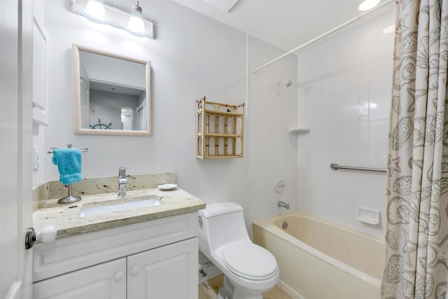 full bathroom featuring shower / bath combo, vanity, and toilet