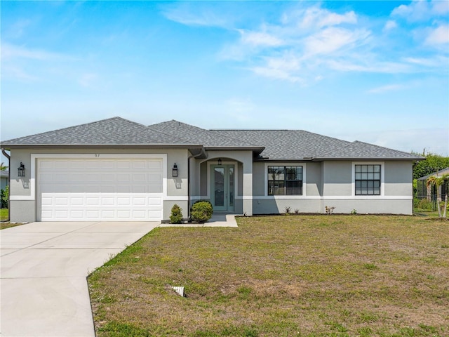 97 Pine Valley Ln, Rotonda West, FL 33947 - ranch-style home featuring stucco siding, an attached garage, a front yard, and concrete driveway
