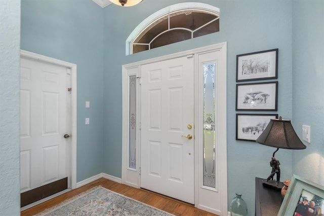 entrance foyer featuring wood finished floors and baseboards