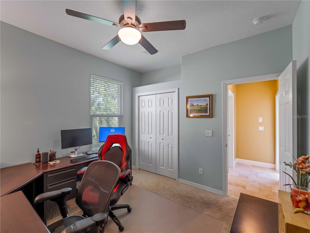 11982 Granite Woods Loop, Venice, FL 34292 - office area with ceiling fan, carpet floors, and baseboards