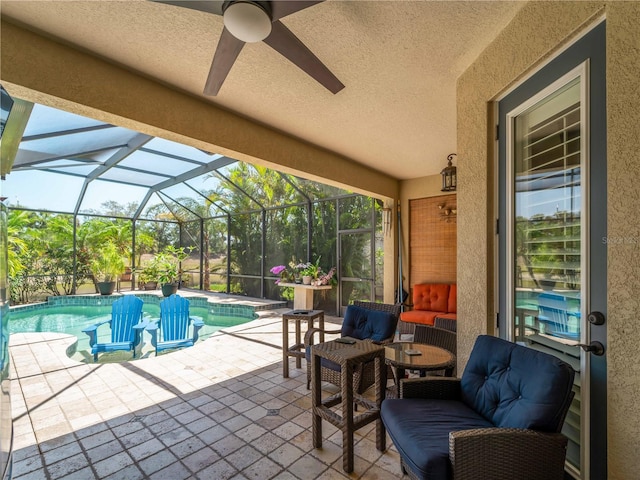 11982 Granite Woods Loop, Venice, FL 34292 - view of patio / terrace featuring an outdoor pool, ceiling fan, and a lanai