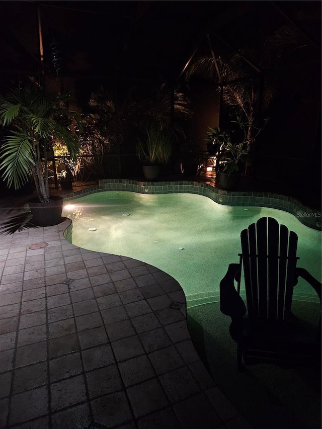 11982 Granite Woods Loop, Venice, FL 34292 - pool at night featuring an outdoor pool and a patio area