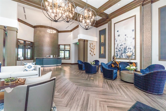 43984 Boardwalk Loop Unit 1726, Punta Gorda, FL 33982 - lobby with a high ceiling, crown molding, beamed ceiling, and recessed lighting