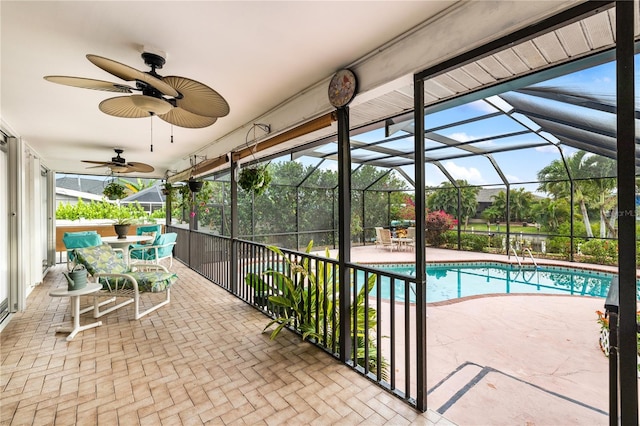 3301 Santa Barbara Dr, Punta Gorda, FL 33983 - outdoor pool with a patio, a ceiling fan, and a lanai