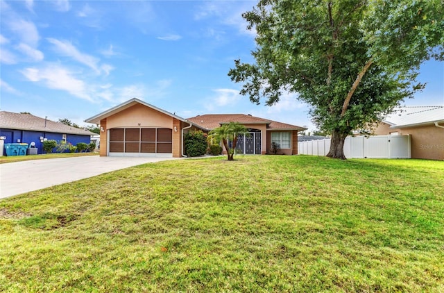 single story home featuring concrete driveway and a garage