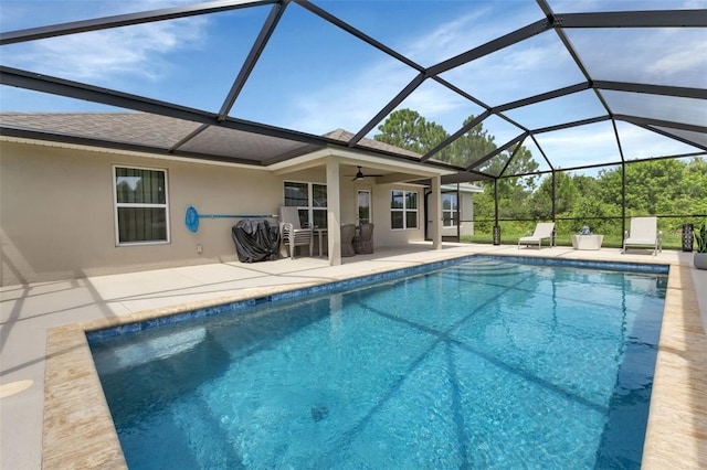 7664 Meroni Blvd, North Port, FL 34291 - outdoor pool with a patio, a ceiling fan, and a lanai