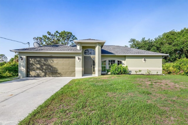 2381 Sheila Ln, North Port, FL 34286 - single story home featuring a garage, a front yard, concrete driveway, and stucco siding