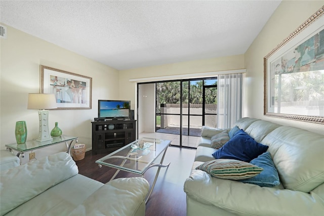 19505 Quesada Ave Unit M104, Port Charlotte, FL 33948 - living room with a textured ceiling and wood finished floors