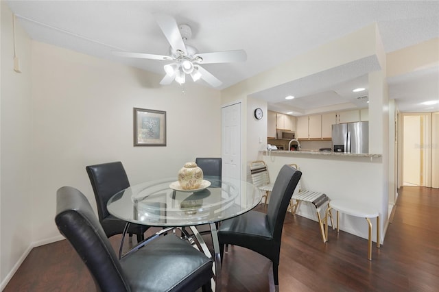 19505 Quesada Ave Unit M104, Port Charlotte, FL 33948 - dining area featuring dark wood-style floors, baseboards, a ceiling fan, and recessed lighting