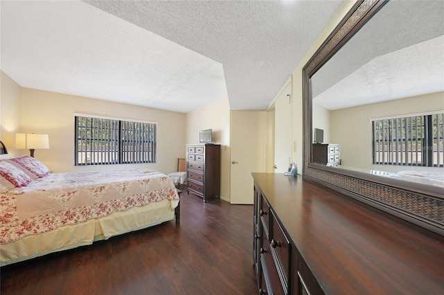 19505 Quesada Ave Unit M104, Port Charlotte, FL 33948 - bedroom with dark wood-type flooring, multiple windows, and a textured ceiling
