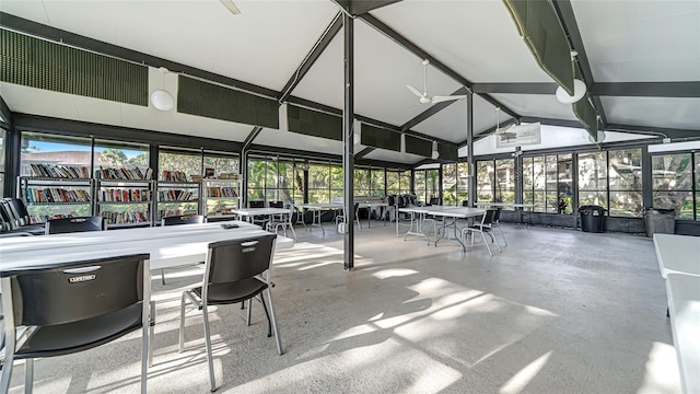 19505 Quesada Ave Unit M104, Port Charlotte, FL 33948 - sunroom with lofted ceiling, ceiling fan, and outdoor dining area
