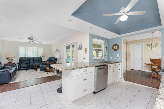 2008 Pellam Blvd, Port Charlotte, FL 33948 - kitchen with dishwasher, a sink, a ceiling fan, and open floor plan