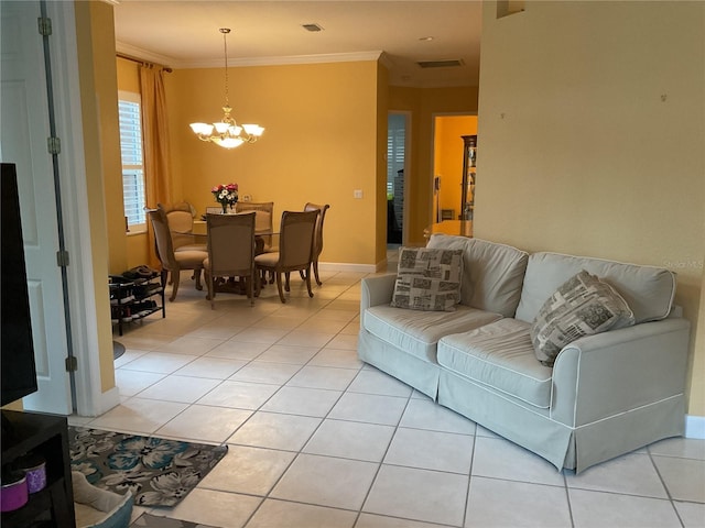 1961 Palo Duro Blvd, North Fort Myers, FL 33917 - living area featuring a chandelier, light tile patterned floors, ornamental molding, and baseboards
