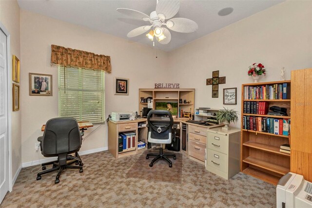 24371 Folkstone Ave, Punta Gorda, FL 33980 - home office featuring light carpet, ceiling fan, and baseboards