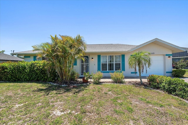 25449 Doredo Dr, Punta Gorda, FL 33955 - ranch-style house with an attached garage, stucco siding, and a front yard