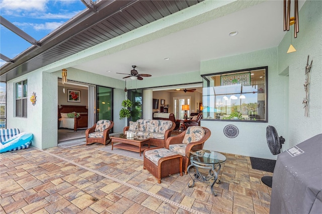 19246 Moore Haven Ct, Port Charlotte, FL 33948 - view of patio / terrace featuring ceiling fan, a lanai, and outdoor lounge area