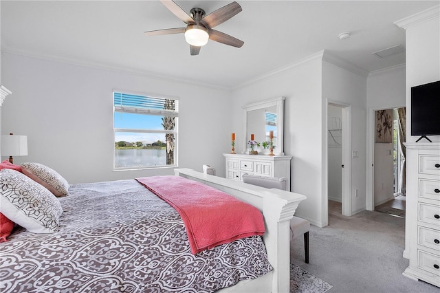 17620 Winding Wood Ln, Punta Gorda, FL 33982 - bedroom with ornamental molding, light carpet, and ceiling fan