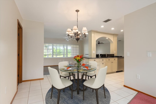 485 Dorchester St, Port Charlotte, FL 33954 - dining room with a chandelier, light tile patterned flooring, recessed lighting, and a ceiling fan