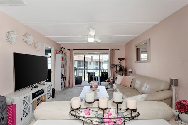 25100 Sandhill Blvd Unit F-203, Punta Gorda, FL 33983 - living room featuring light colored carpet and ceiling fan