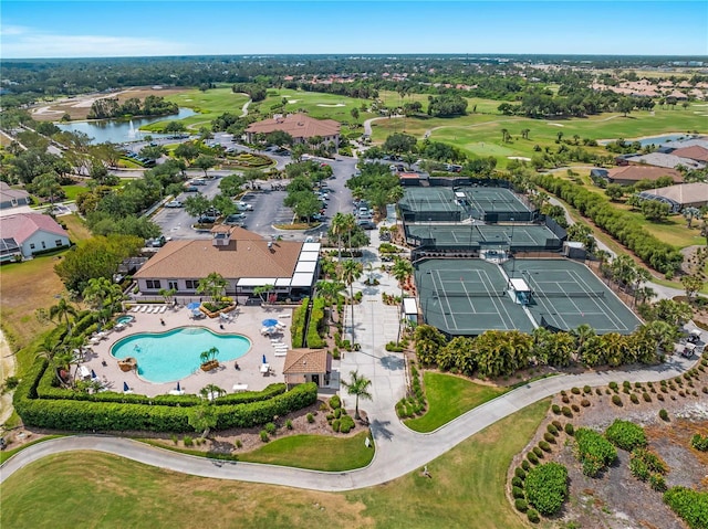 5461 White Ibis Dr, North Port, FL 34287 - aerial view of property and surrounding area with a local golf course, a large body of water, and a pool