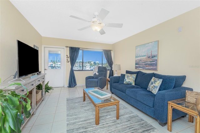 3160 Matecumbe Key Rd Unit 238, Punta Gorda, FL 33955 - living room featuring light tile patterned floors and ceiling fan