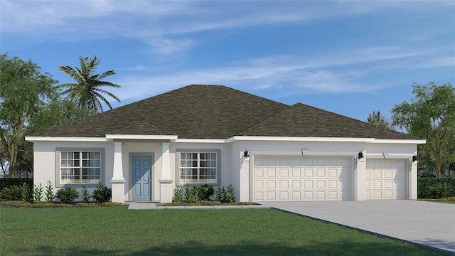 9453 Fruitland Ave, Englewood, FL 34224 - single story home featuring a garage, driveway, a front yard, stucco siding, and a shingled roof