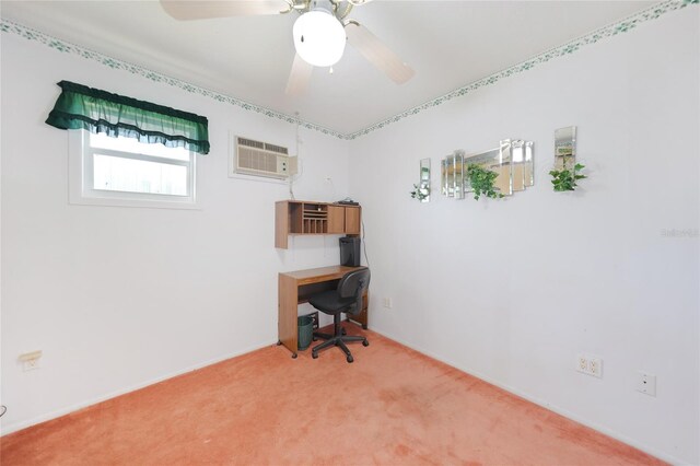 2193 Beacon Dr, Port Charlotte, FL 33952 - home office featuring a wall mounted AC, light carpet, and a ceiling fan