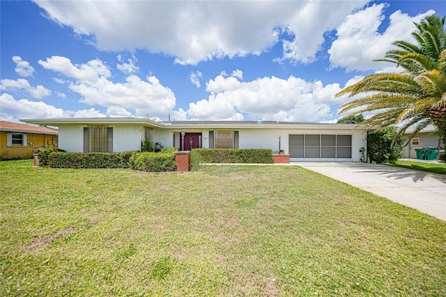 2193 Beacon Dr, Port Charlotte, FL 33952 - ranch-style home with an attached garage, concrete driveway, a front lawn, and stucco siding