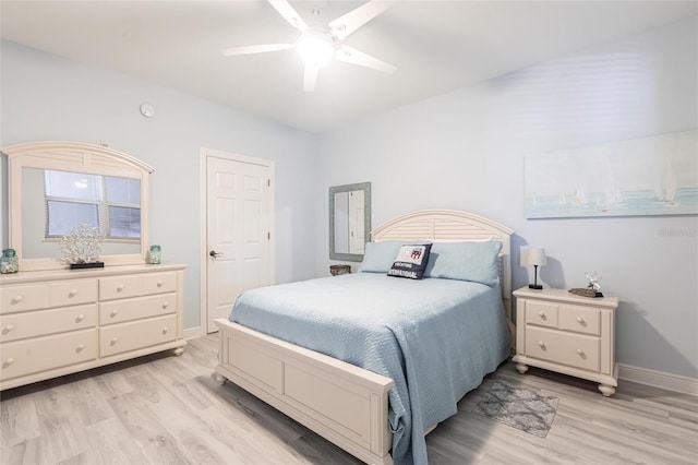 3329 Sunset Key Cir Unit 107, Punta Gorda, FL 33955 - bedroom with light wood-style flooring, baseboards, and a ceiling fan