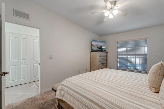 14267 Heritage Landing Blvd Unit 1223, Punta Gorda, FL 33955 - bedroom featuring baseboards, ceiling fan, light tile patterned floors, and lofted ceiling